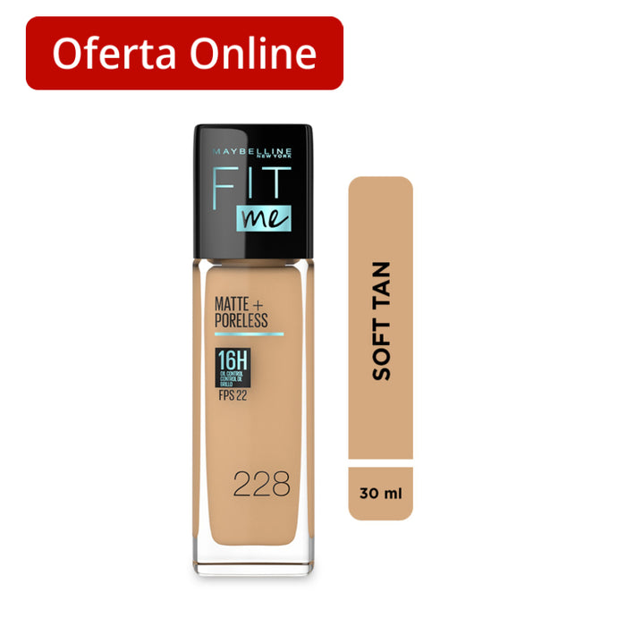 Base De Maquillaje Maybelline Fit Me Matte + Poreless Nro. 228 Soft Tan