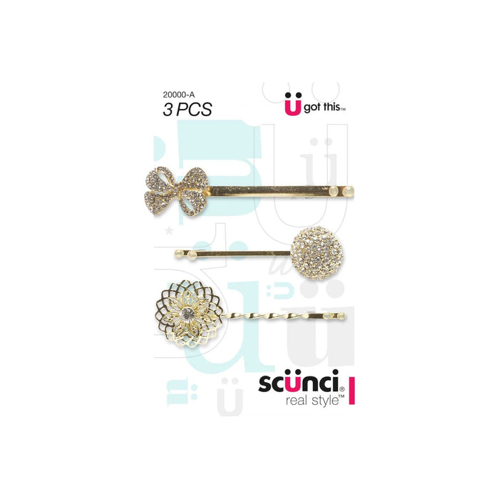 Pack de 3 horquillas Scunci con piedras decorativas.