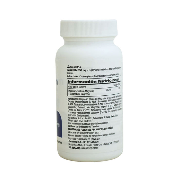 Suplemento Magnesio 250Mg X 90 Tabletas