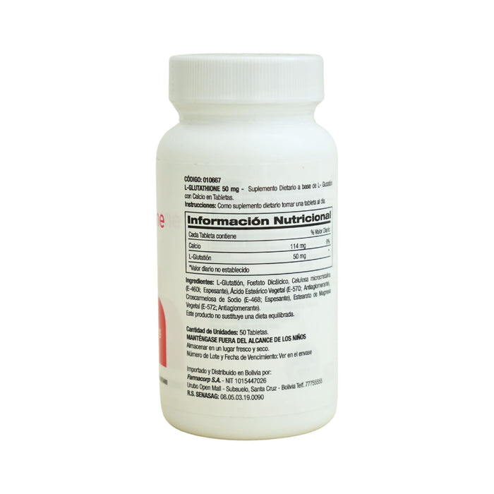Suplemento L-Glutathione 50Mg X 50 Tabletas Farmacorp Suplemento L-Glutathione 50Mg X 50 Tabletas Farmacorp