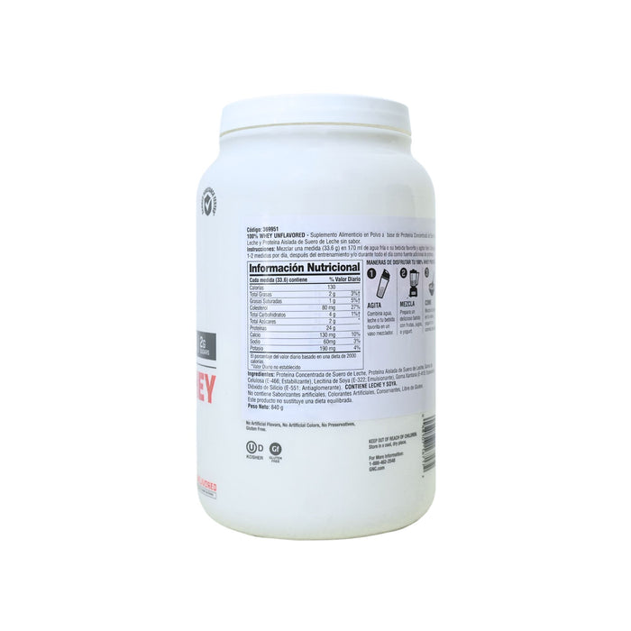 Proteína Gnc Pro 100% Whey Protein Unflavored X 840G
