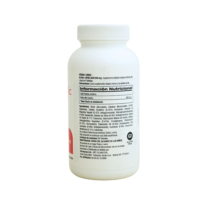 Alpha-Lipoic Acid 600Mg Gnc X 60 Tabletas