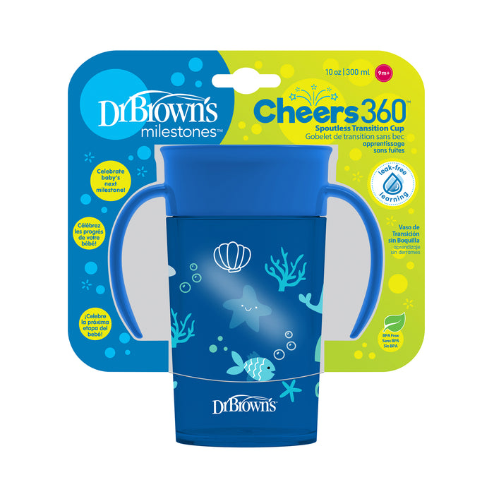 Dr Browns Vaso Antiderrame 360 Azul Con Diseño 9M+