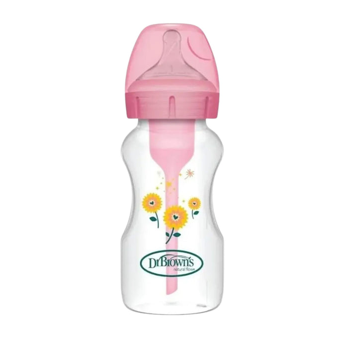 Mamadera Dr Browns Boca Ancha Rosa Flores 0M+ X 270Ml