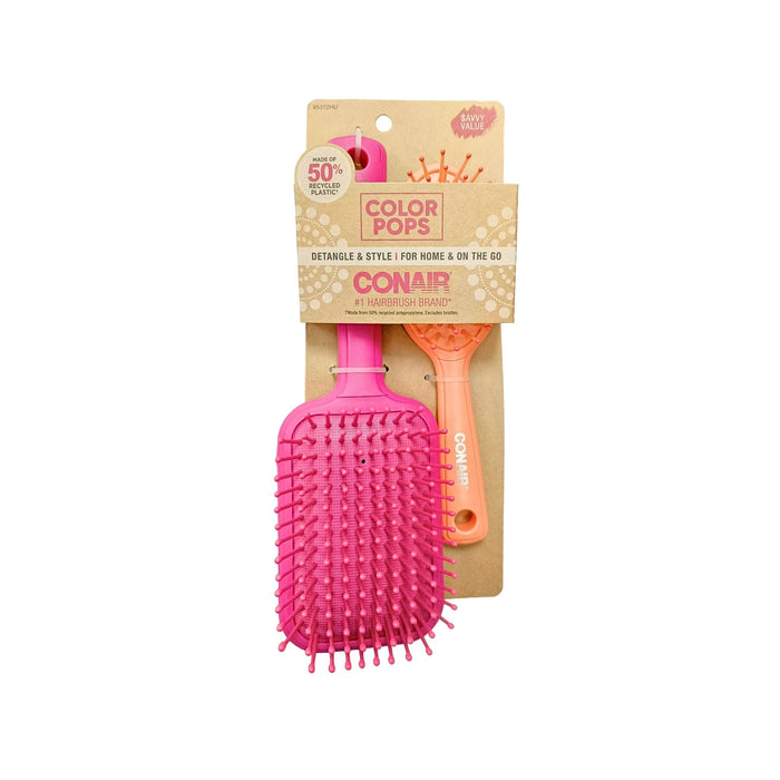 Set De Cepillos Conair Color Pops Paddle Cushion Brush X 2 Piezas