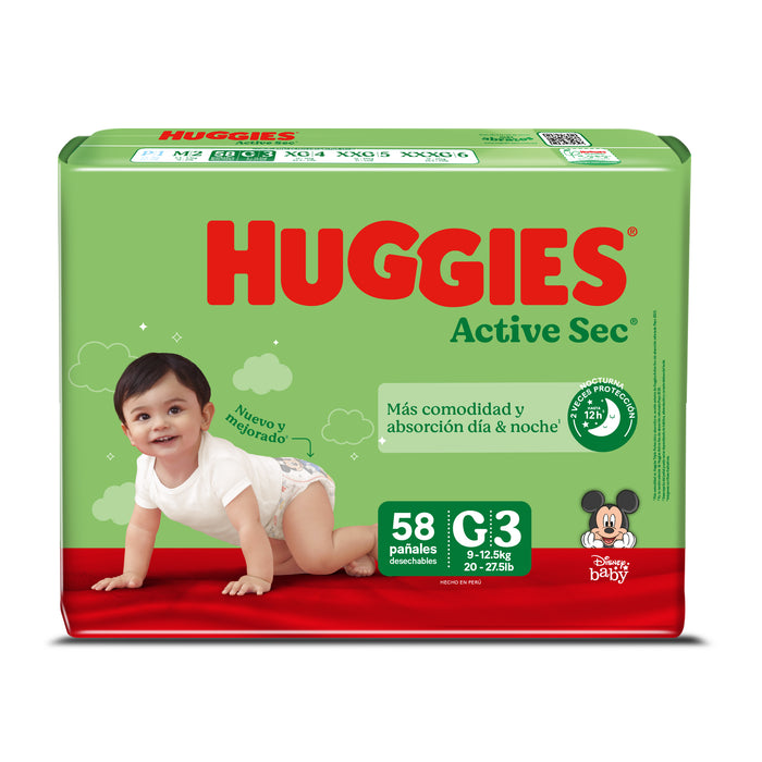 Pañal Huggies Active Sec G/3 X 58 Unidades