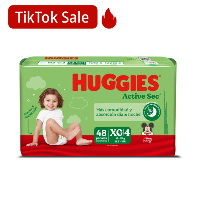 Pañal Huggies Active Sec Xg/4 X 48 Unidades