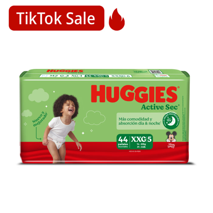 Pañal Huggies Active Sec Xxg/5 X 44 Unidades