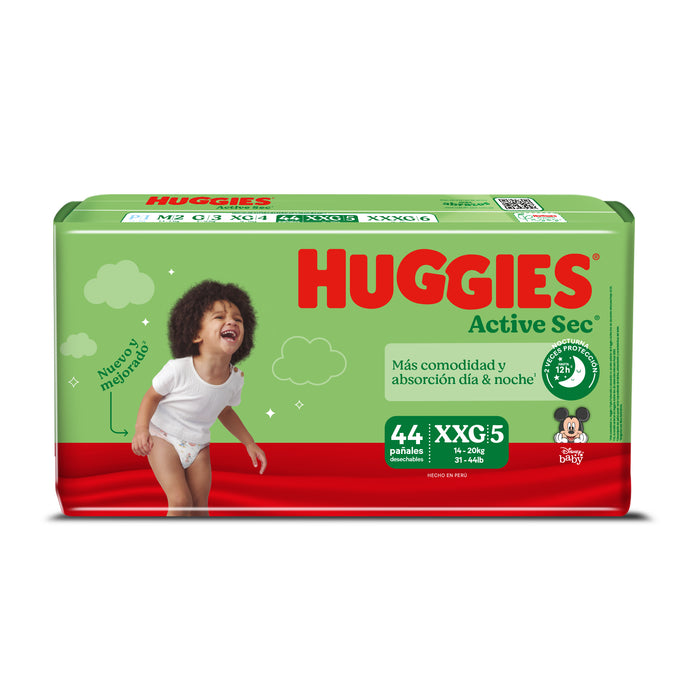Pañal Huggies Active Sec Xxg/5 X 44 Unidades