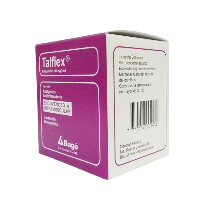 Talflex 100Mg Ketoprofeno Iv Im 20 Ampollas X 2Ml