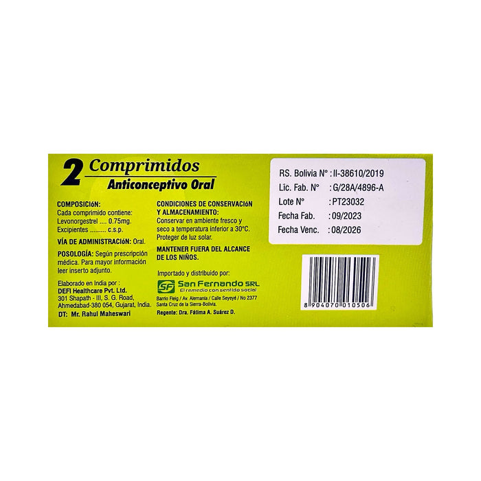 Plan 2 Levonorgestrel 0.75Mg X 2 Tabletas