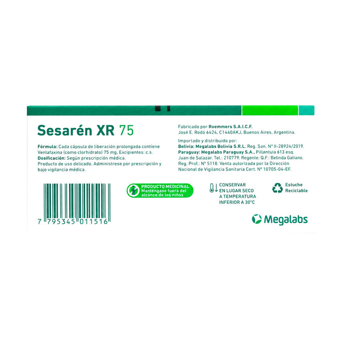 Sesaren Xr Venlafaxina 75Mg X Cápsula