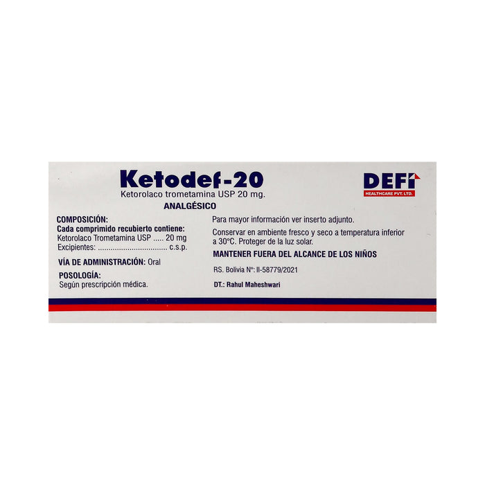 Ketodef Ketorolaco 20Mg X Comprimido