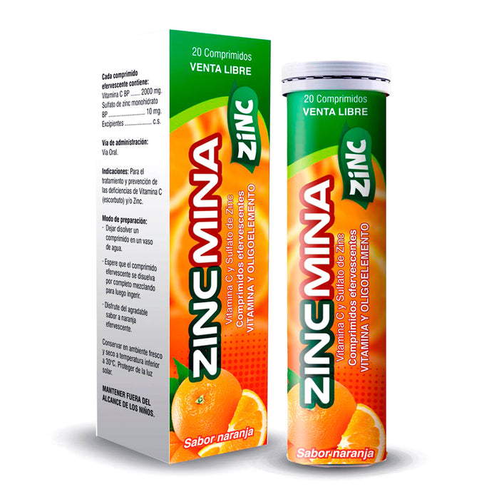 Zincmina Efervescente Vitamina C + Zinc Tubo X 20 Comprimidos