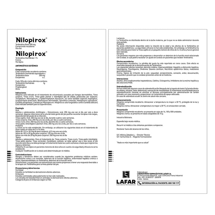 Nilopirox Terbinafina 250Mg X Comprimido