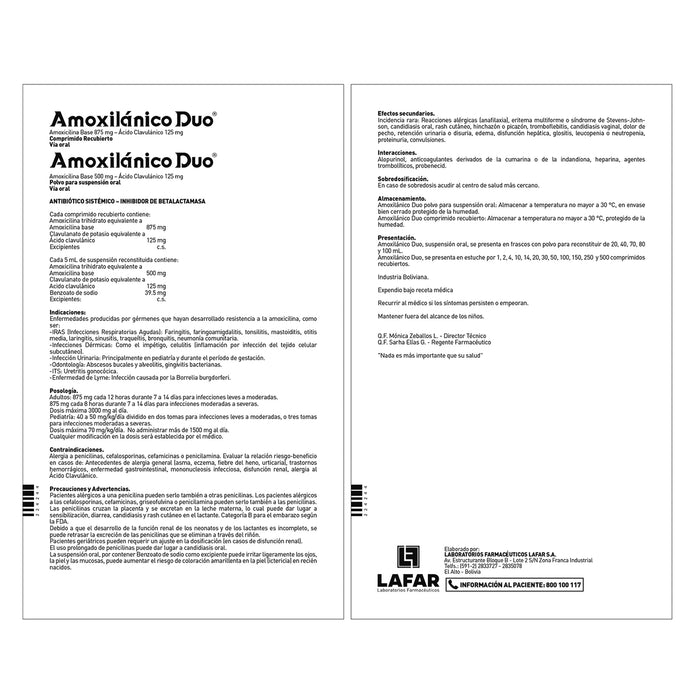 Amoxilanico Duo Amoxicilina 875Mg Y Acido Clavulanico 125Mg X Tableta