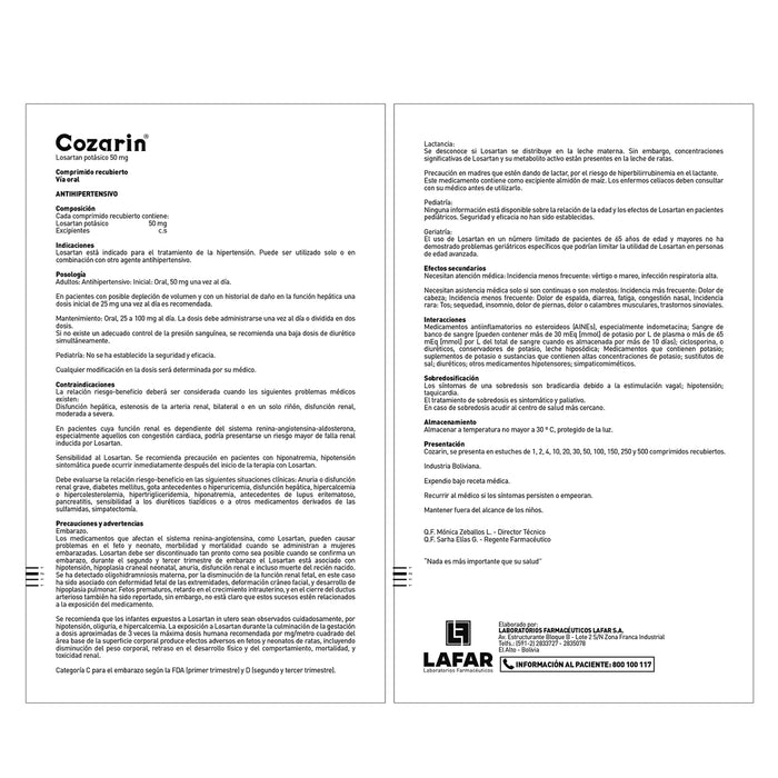 Cozarin 50Mg Losartan X Tableta