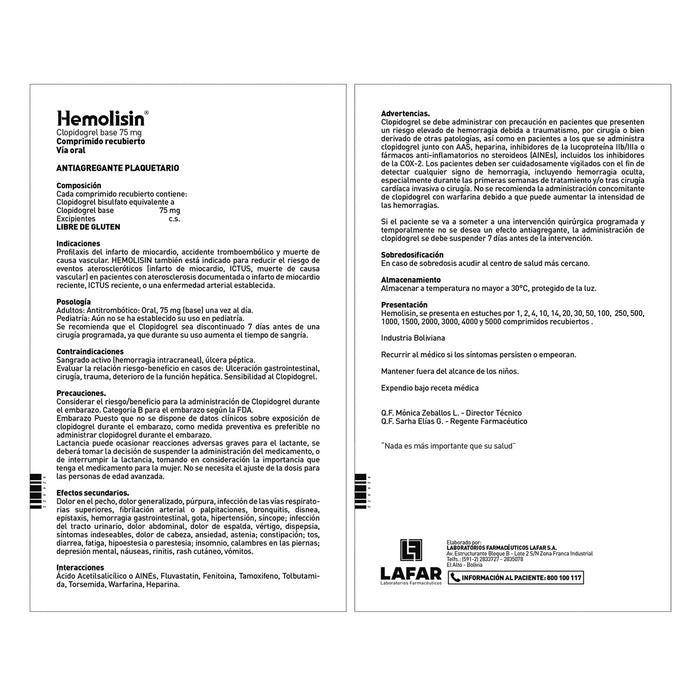 Hemolisin Clopidogrel 75Mg X Tableta