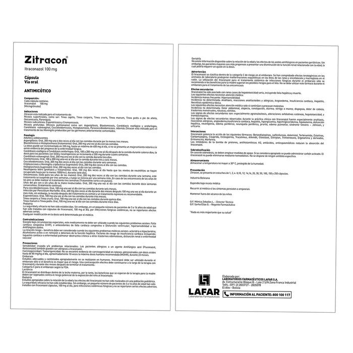 Zitracon Itraconazol 100Mg X Capsula