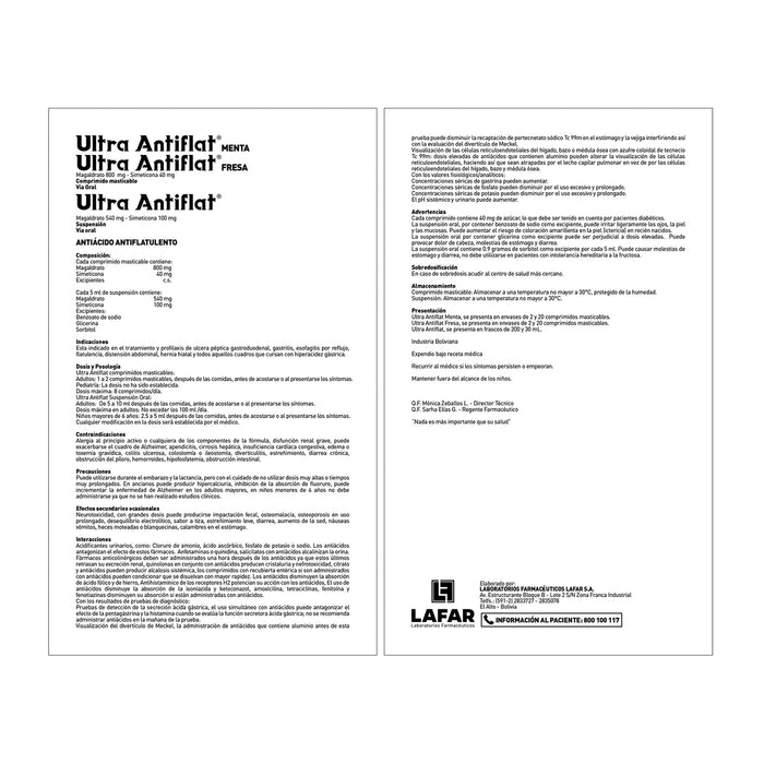 Ultra Antiflat Magaldrato 800Mg Y Simeticona 40Mg X Tableta