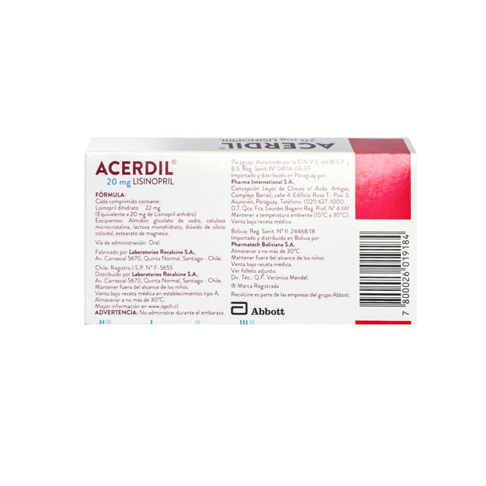 Acerdil 20Mg Lisinopril X Comprimido