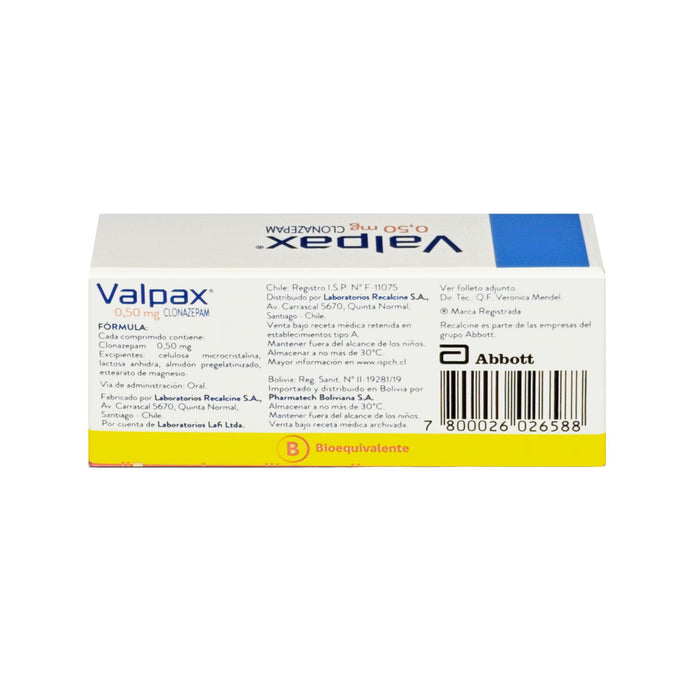 Valpax 0.5Mg Clonazepam X Comprimido