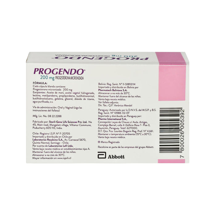 Progendo Progesterona 200Mg X Cápsula