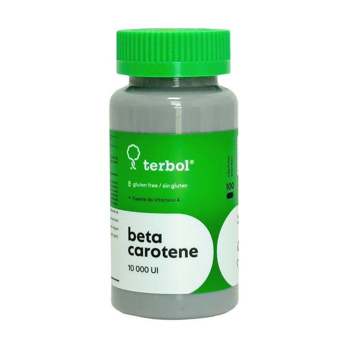 Frasco de Betacarotene, 100 cápsulas, 10000 UI.