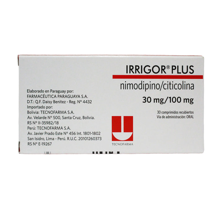 Irrigor Plus 30Mg Nimodipino Y 100Mg Citicolina X Tableta