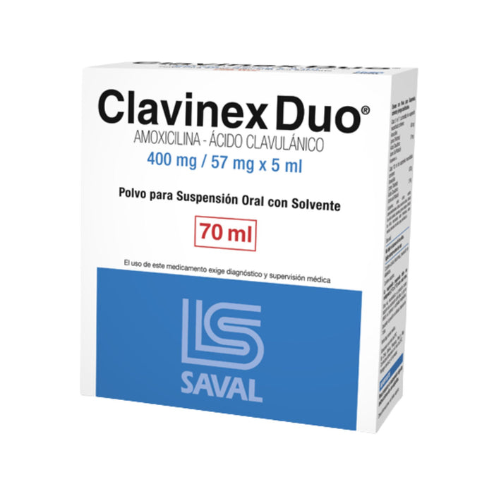 Clavinex Duo 400 Mg Amoxicilina 57Mg Clavulánico X 70Ml