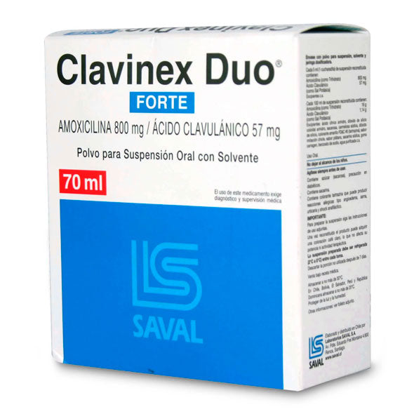 Clavinex Duo Forte Suspension Amoxicilina 800Mg Y Clavulanico 57Mg Y 70Ml X Caja