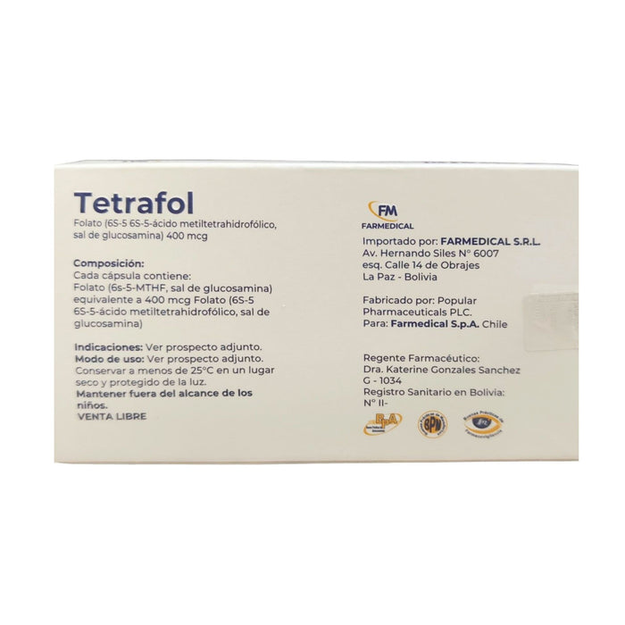 Tetrafol 400Mcg Folato X Cápsula