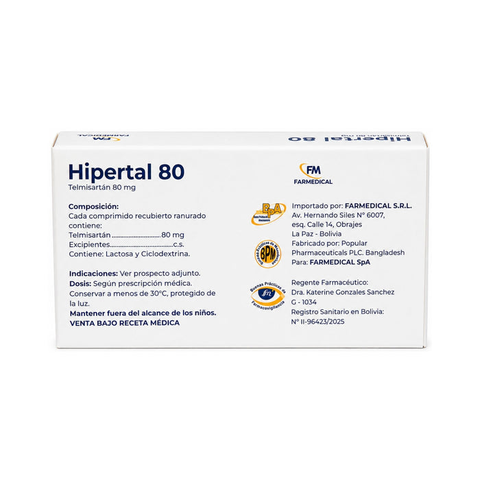 Hipertal 80Mg Telmisartan X Comprimido