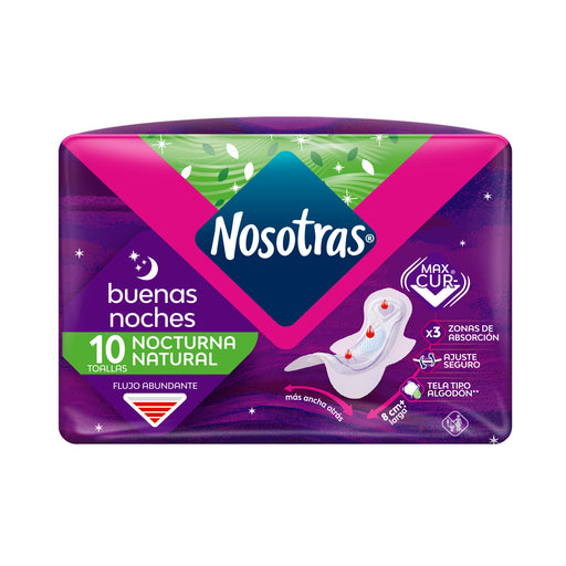Toallitas Femeninas Nosotras Natural Buenas Noches X 10 Unidades