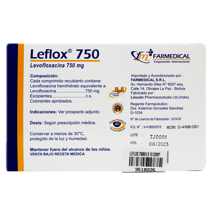 Leflox 750Mg Levofloxacino X Tableta