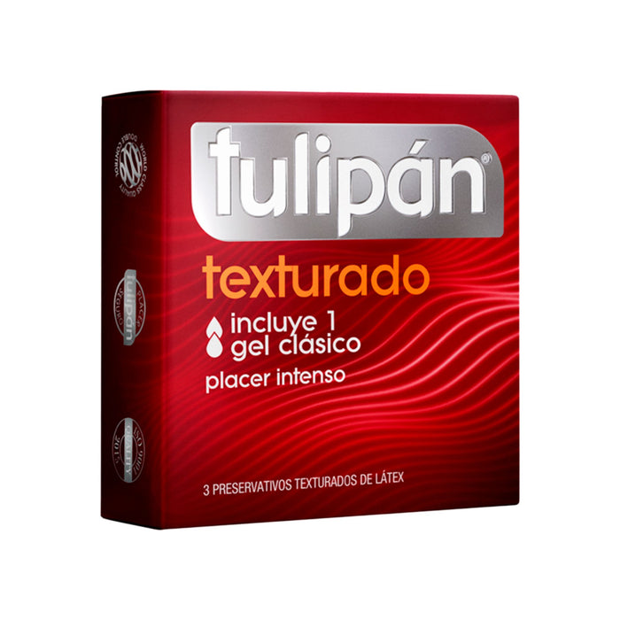 Envase de Preservativos Tulipán Texturado y 1 gel lubricante.