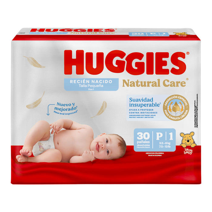 Huggies Natural Care Primeros 100 Días Talla P 3.5 A 6Kg X 30 Unidades