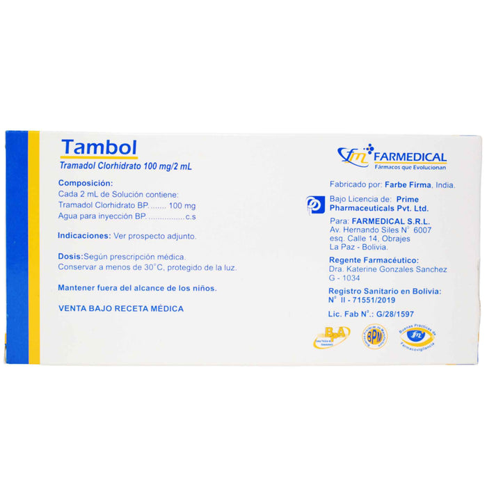 Tambol Tramadol 100Mg Y 2Ml X Ampolla