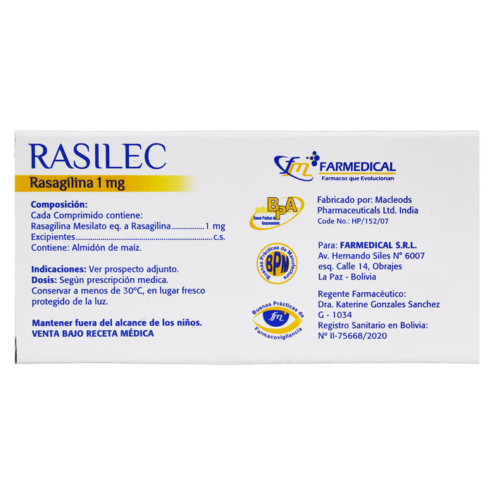 Rasilec 1Mg Rasagilina X Comprimido