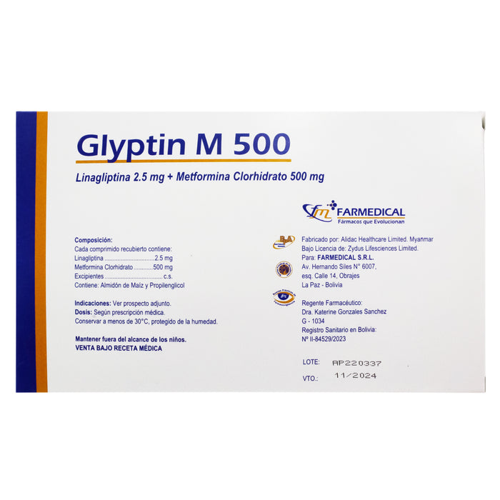 Glyptin M 500 Linagliptina Metformina X Comprimido