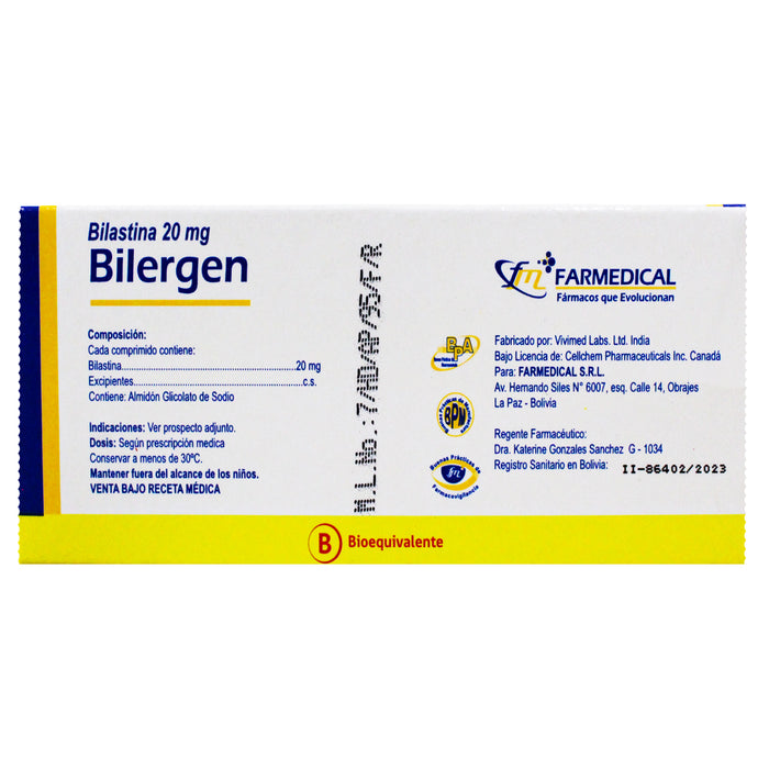 Bilergen 20Mg Bilastina X Comprimido