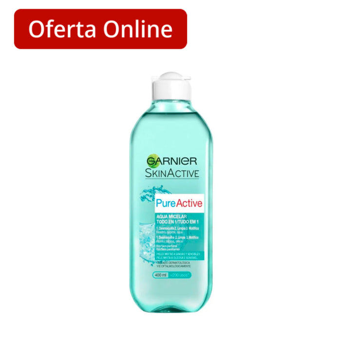 Garnier Agua Micelar Pure Active Pieles Grasas Y Sensibles X 400Ml