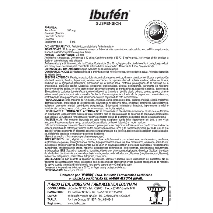 Ibufen Ibuprofeno 100Mg / 5Ml Suspension X 100Ml