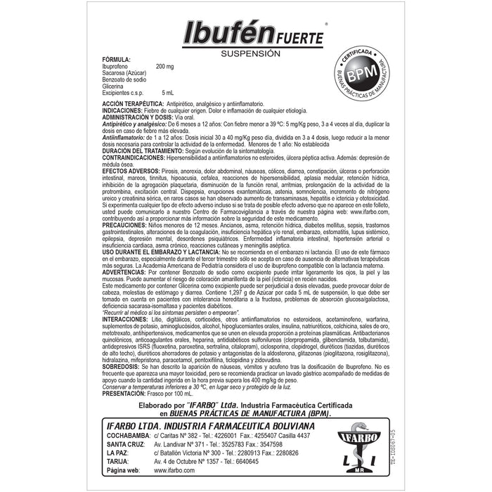 Ibufen Fuerte Ibuprofeno 200Mg / 5Ml Suspension X 100Ml