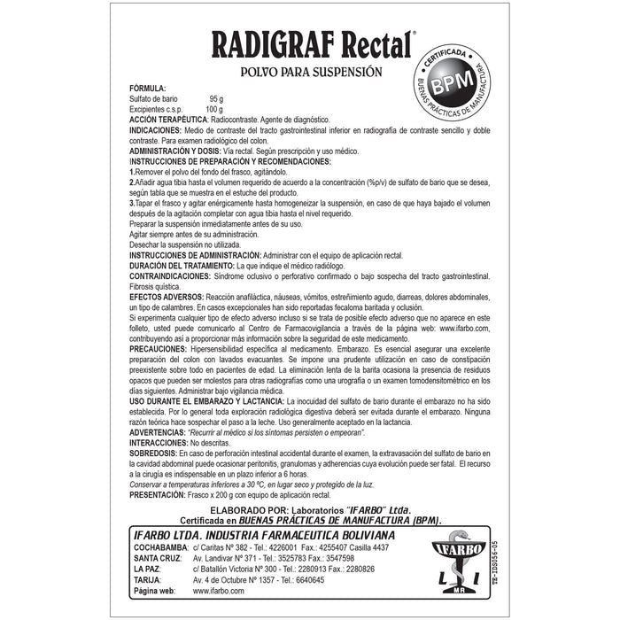 Radigraf Rectal Sulfato Bario 98.8% Enema X 200G