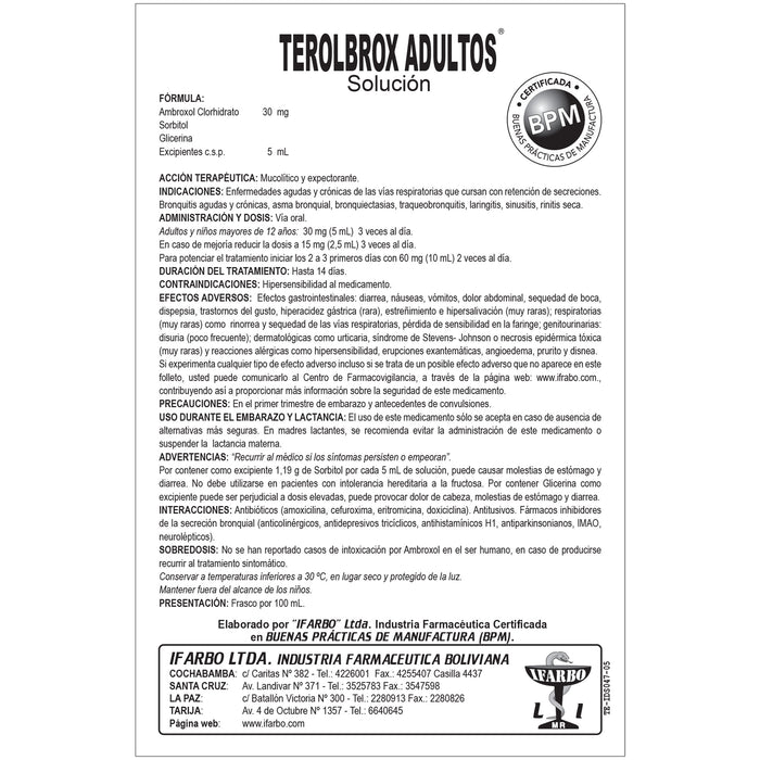 Terolbrox Adultos Ambroxol 30Mg 5Ml Solucion X 100Ml