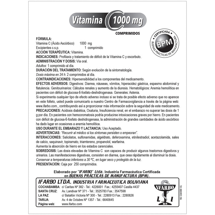 Vitamina C 1000Mg Ifarbo X Comprimido