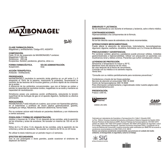 MAXIBONAGEL SUSP X 200ML MAGALDRATO/SIMETICONA