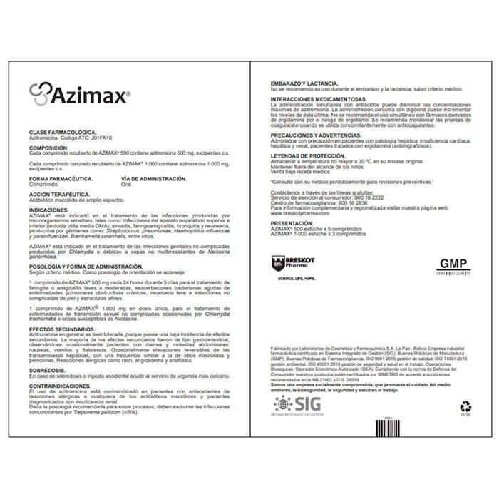 Azimax 500Mg Azitromicina X Tableta