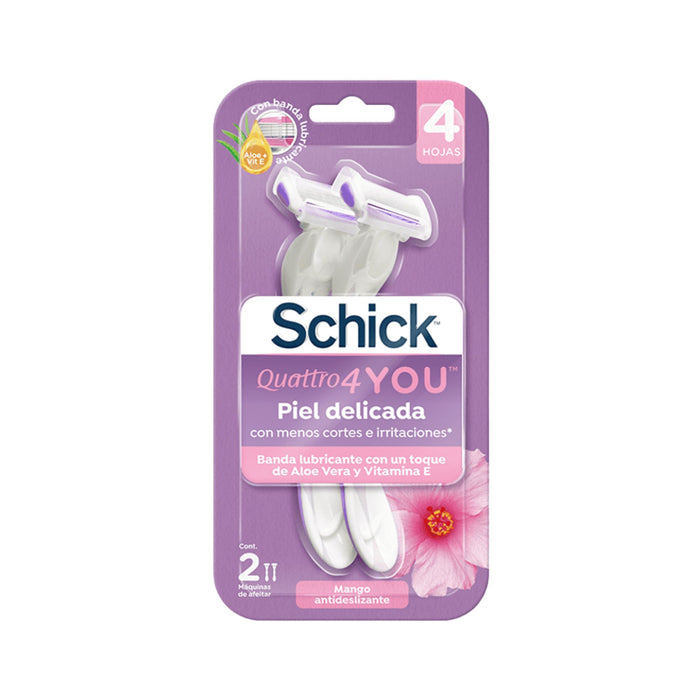 Rasuradora Schick Quattro 4 Piel Delicada X 2 Unidades